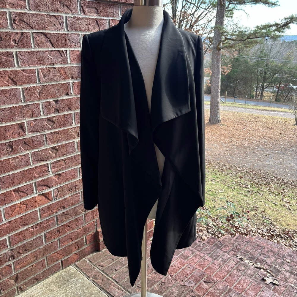Donna Karan Black Cascade Front Lined Coat Size 12 New with Tags